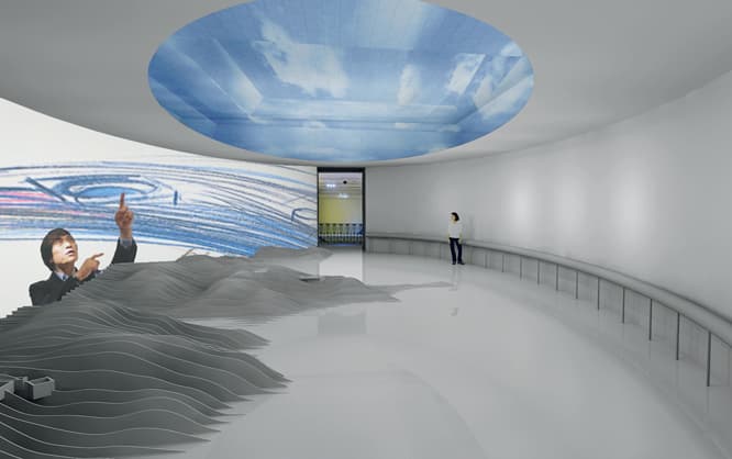 展示のイメージ。巨大な模型を設置し、写真や映像を交えながら、ベネッセアートサイト直島のプロジェクトを紹介する。