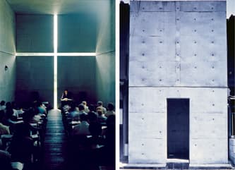 安藤忠雄の原点「LIGHT AND SPACE」と題し、展示には、六甲の集合住宅のほか、左／光の教会（1989年大阪）、右／住吉の長屋（1976年大阪）が常設入り。
