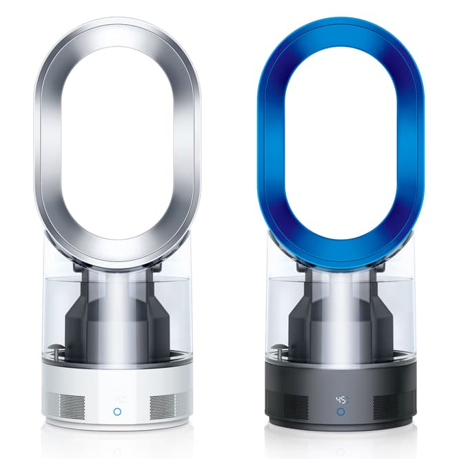 Dyson Hygienic Mist（ダイソン ハイジェニック ミスト）加湿器 AM10。カラーはホワイト/シルバーとアイアン/サテンブルーの２色展開。