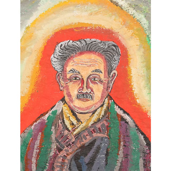 芹沢銈介「柳宗悦師像」（1970年ころ　和紙に型染・筆彩）