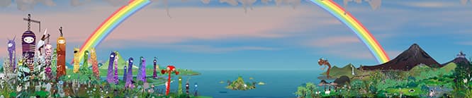 《高天原》2015  Animated Mural and 3D Soundscape (Multiple Projectors and Speakers)  7min.  Courtesy of Kaikai Kiki Gallery  2881×19525 mm  ©2015 Chiho Aoshima/Kaikai Kiki Co., Ltd. All Rights Reserved.