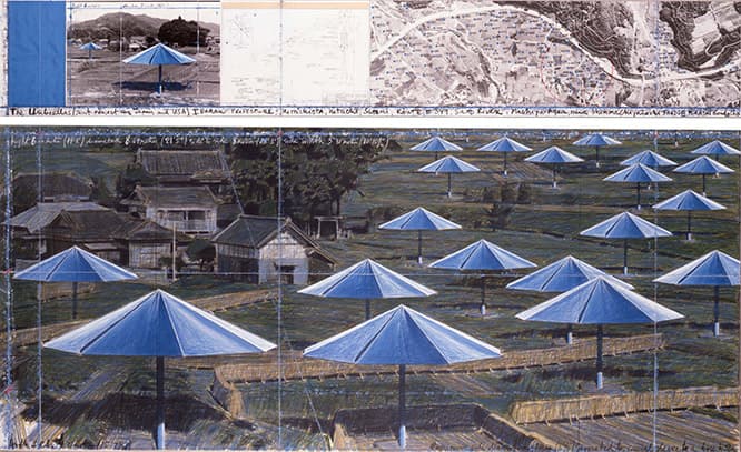 《アンブレラ 日本とアメリカ合衆国のジョイント・プロジェクト》1991年　2枚組のドローイング　©Christo, 1991 Photo_Wolfgang Volz