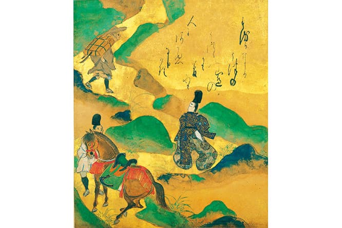 俵屋宗達《伊勢物語図色紙　宇津山図》