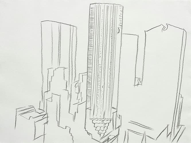 写真をトレースし、グラファイトで描いた《Trump Tower》（1981）。
《Trump Tower》（1981） Courtesy Phillips