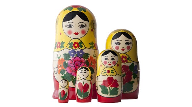 日本で最も親しまれてます絵柄のマトリョーシカは生産量もNo.1つうロシア・セミョーノフのご出身。セミョーノフでは製作されるマトリョーシカの一つ一つに女の子の名前が付けられてますとか。この子はアリエンカちゃんでございます。「スタンダードマトリョーシカ5型」5,000円。