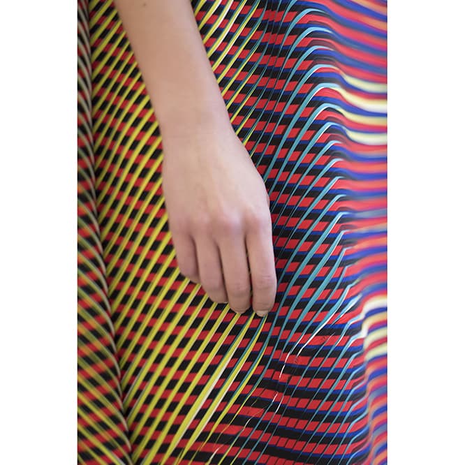 捺染プリントとベイクドの工程を経て、転写プリントを施したファブリック。