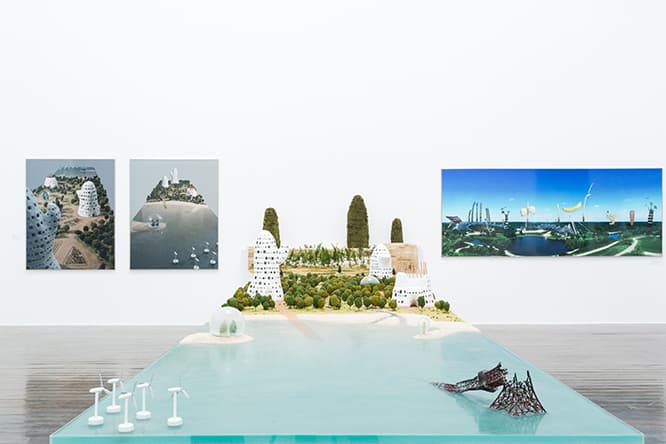 「未来の都市」と題されたエリアの、日本沈没ならぬ“首都水没”のコンセプトモデル。「100年後の東京」をイメージした。