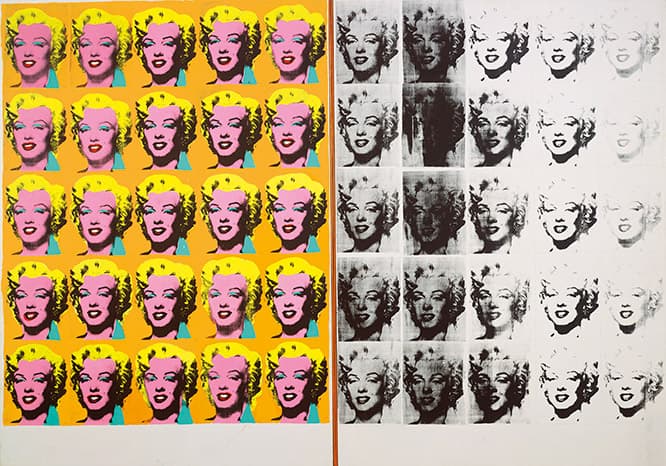 イコンとしてのマリリン。タイトル『マリリン・ディプティック』のディプティックとは二連祭壇画のこと。Andy Warhol (1928–1987), Marilyn Diptych, 1962. Tate, London; purchase 1980 © The Andy Warhol Foundation for the Visual Arts, Inc. / Artists Rights Society (ARS) New York