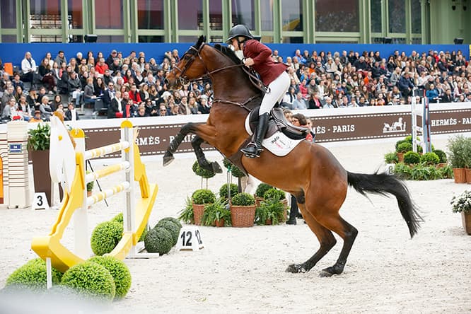 障害飛越競技は、馬術競技の中でも最も華やかな種目のひとつ。選手の技量と優雅さ、馬の力強さと美しさの完璧なハーモニーが求められる。　photo_ F.CHEHU