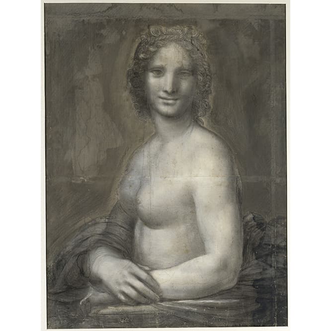 1862年に〈コンデ美術館〉が購入した《裸のモナ・リザ》。ロシアのエルミタージュ美術館などが所蔵する同名の絵画の原画だとされている。　(c) RMN-Grand Palais domaine de Chantilly-Michel Urtado18-542566