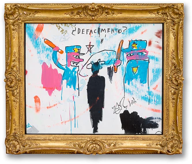 『マイケル・スチュワートの死』。The Death of Michael Stewart, 1983 Collection of Nina Clemente, New York (c) Estate of Jean-Michel Basquiat. Licensed by Artestar photo_Allison Chipak (c) Solomon R. Guggenheim Foundation, 2019