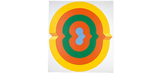 R-50（1970） 　立体感のある画風は、ヴィクトル・ヴァザルリらのオプ・アートや、ジョセフ・アルバースらの影響が指摘されている。翌年、神奈川県立近代美術館の『戦後美術のクロニクル』展に出品。その館長だった土方定一も阿部の功績を高く認めていた。