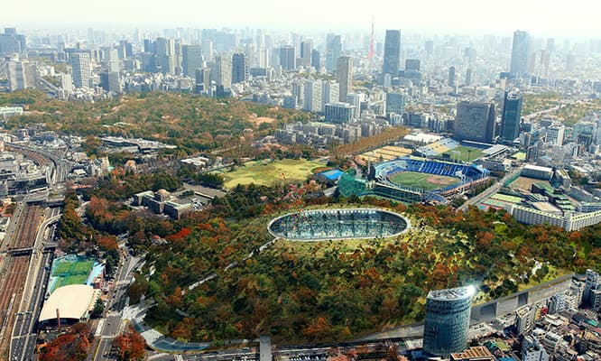 国家プロジェクトに一石を投じて話題となった〈新国立競技場案　古墳スタジアム〉（2012） courtesy of DGT.