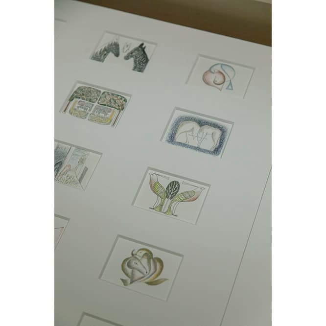 展示室「根」では、新聞の連載小説などのため皆川が描いた挿絵の原画を展示。
