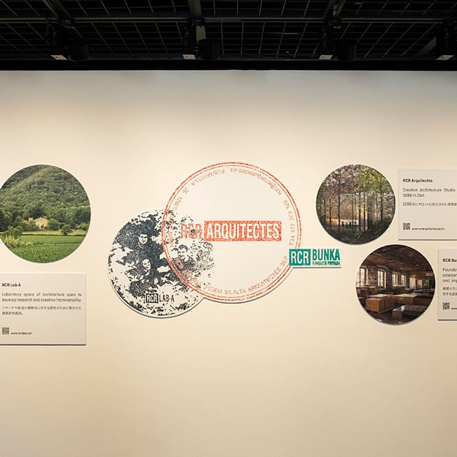 〈RCRアーキテクツ〉、〈RCR Lab・A〉、〈RCR BUNKA財団〉がそれぞれ連携ししていることを示す模式図。
