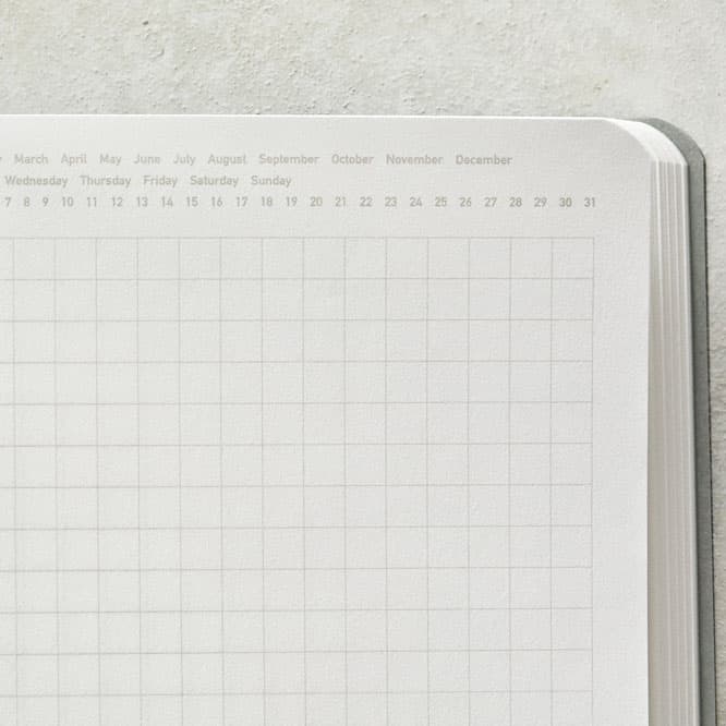 ページの右上には、月、曜日、日付の一覧をさり気なく表示している。これを活用すれば日付の記載も簡単に。
