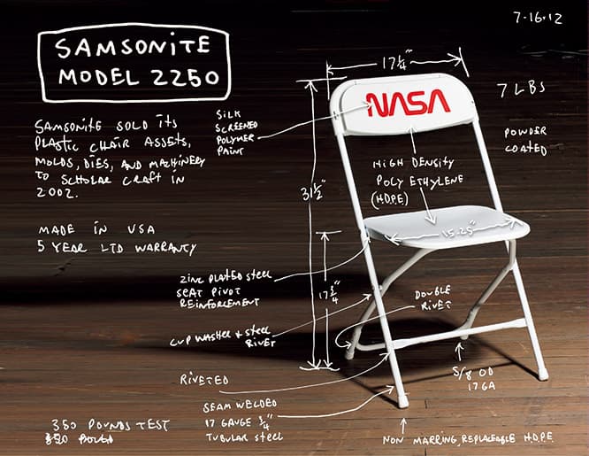 NASA Chair 　火星ミッション展覧会の聴衆用チェアとして使われましたつうサムソナイト製パイプおイス。販売方法や価格はBEAMS公式サイトにて。