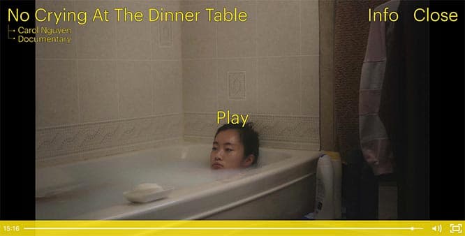 『No Crying at the Dinner Table』（2019／カナダ／16分）監督キャロル・グエン
https://mailchimp.com/presents/sxsw/no-crying-at-the-dinner-table