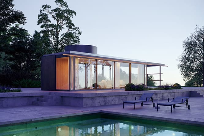VDL Penthouse（1963） _ Kettal  ノイトラ自邸〈VDLリサーチハウスⅡ〉の、12×4Mのアトリウム部分を、オリジナルに忠実に、マテリアルと構造をアップデートしペントハウスとして製品化。
