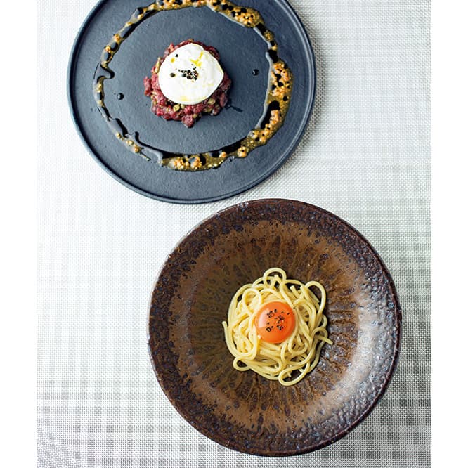 馬肉のタルタルやTKP（卵かけパスタ）など、終始、胃袋が歓喜する絶品揃い。