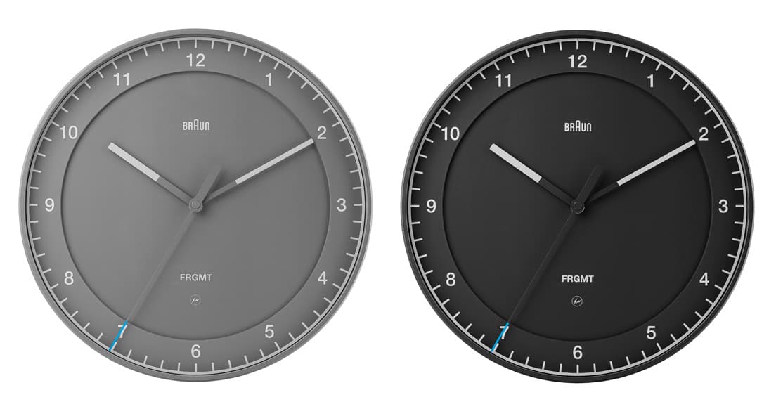 《Classic Analogue Wall Clock 》BC17GFU／グレー、BC17BFU／ブラック各9,000円。 W300 × H300 × D45mm 。名作ウォールクロックをスケールアップさせたモデルBC17をベース。