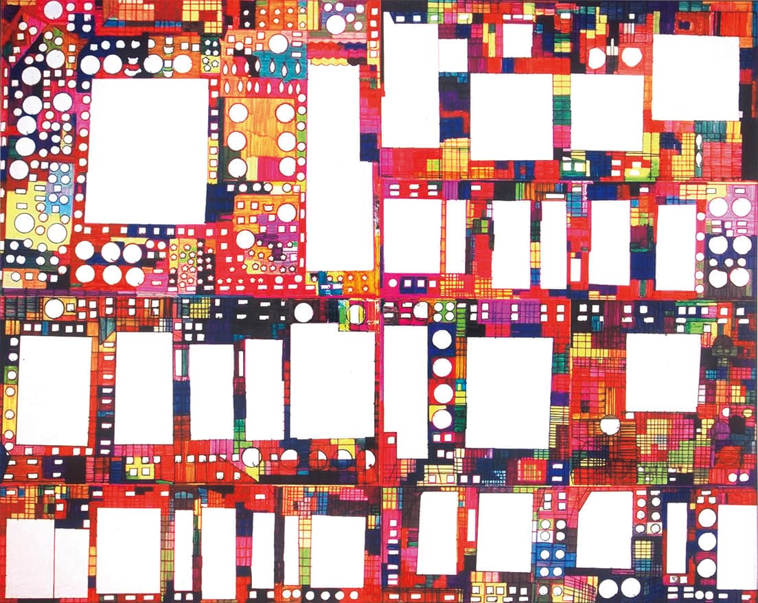 八重樫季良「無題（家）」2005年（画用紙/ペン、1320×1635㎜）るんびにい美術館／岩手県