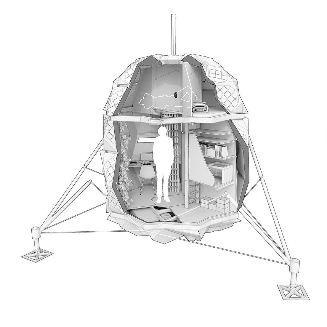 月面居住用ハウス「The Habitat」の断面図。