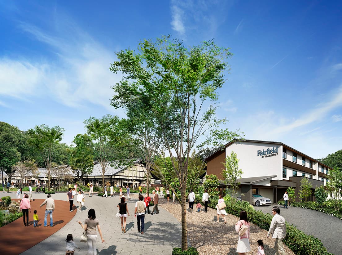 隣接する道の駅とともに地域の拠点として展開するホテル（イメージ）。
