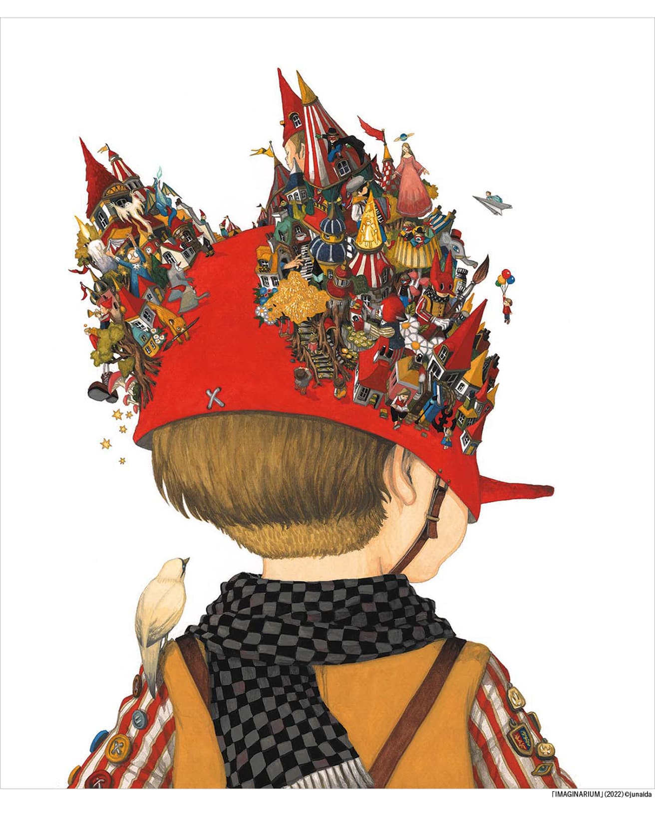 展覧会のために描いた三連画の新作《IMAGINARIUM》。タイトルの《IMAGINARIUM》は、「IMAGINE」と「プラネタリウム」などの語尾「RIUM」を合わせた造語。「IMAGINARIUM」（2022）