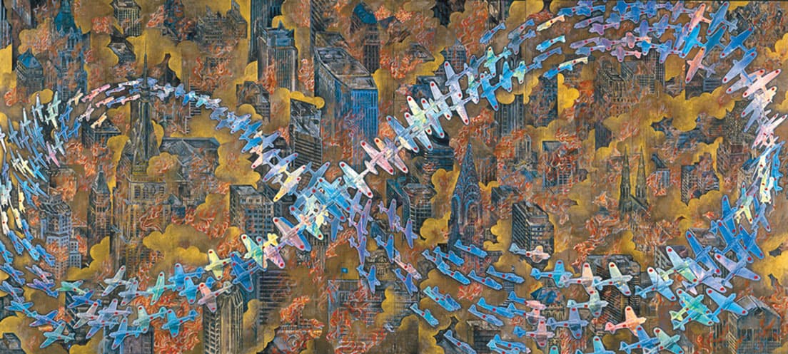 会田誠《紐育空爆之図（にゅうようくくうばくのず／戦争画 RETURNS）》1996年、高橋龍太郎コレクション 零戦 CG 制作:松橋睦生、 撮影:長塚秀人　Photo: NAGATSUKA Hideto ©AIDA Makoto, Courtesy of Mizuma Art Gallery