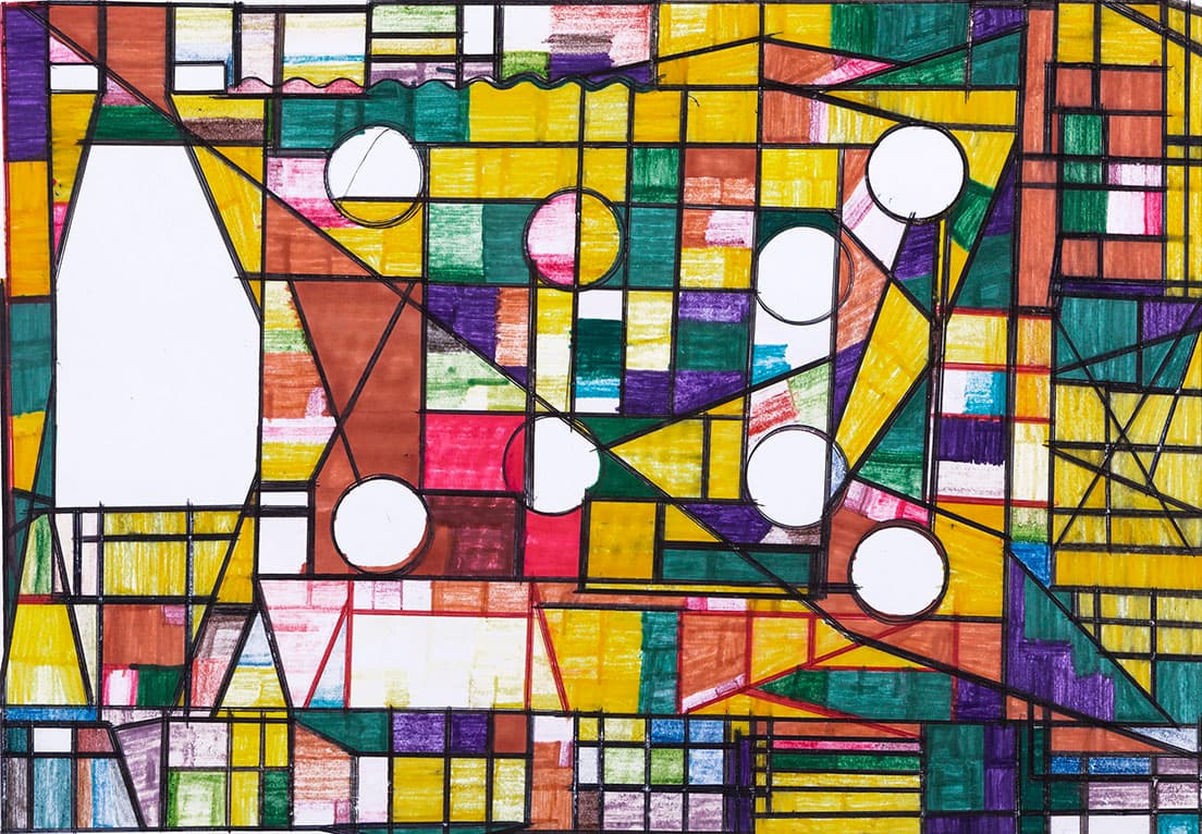 八重樫季良「無題（家）」2001年（画用紙/ペン、370×539㎜）るんびにい美術館／岩手県
