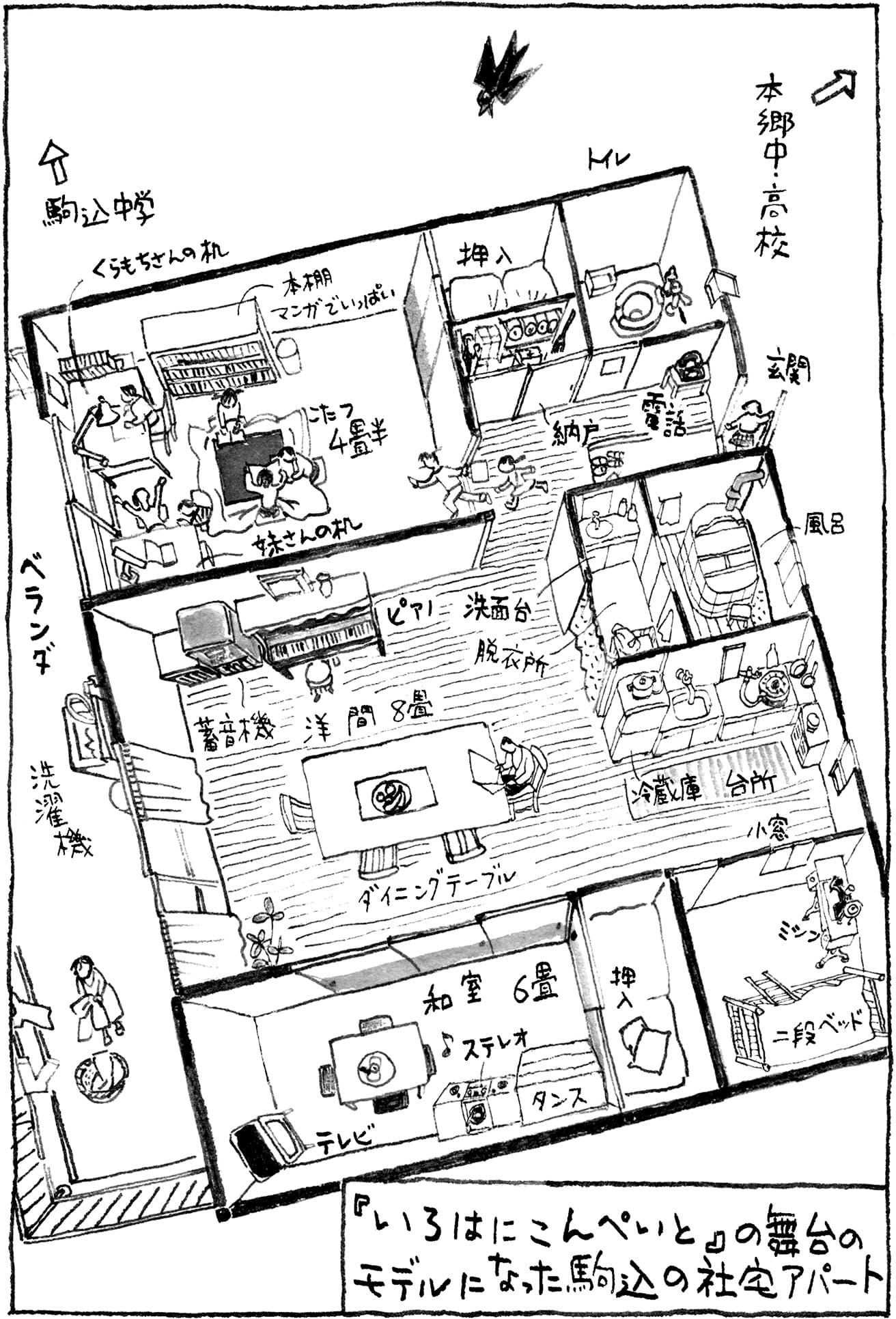 くらもちふさこが思春期までを過ごし、姉妹で漫画を描き合っていた社宅。名作『いろはにこんペいと』の舞台にもなった。