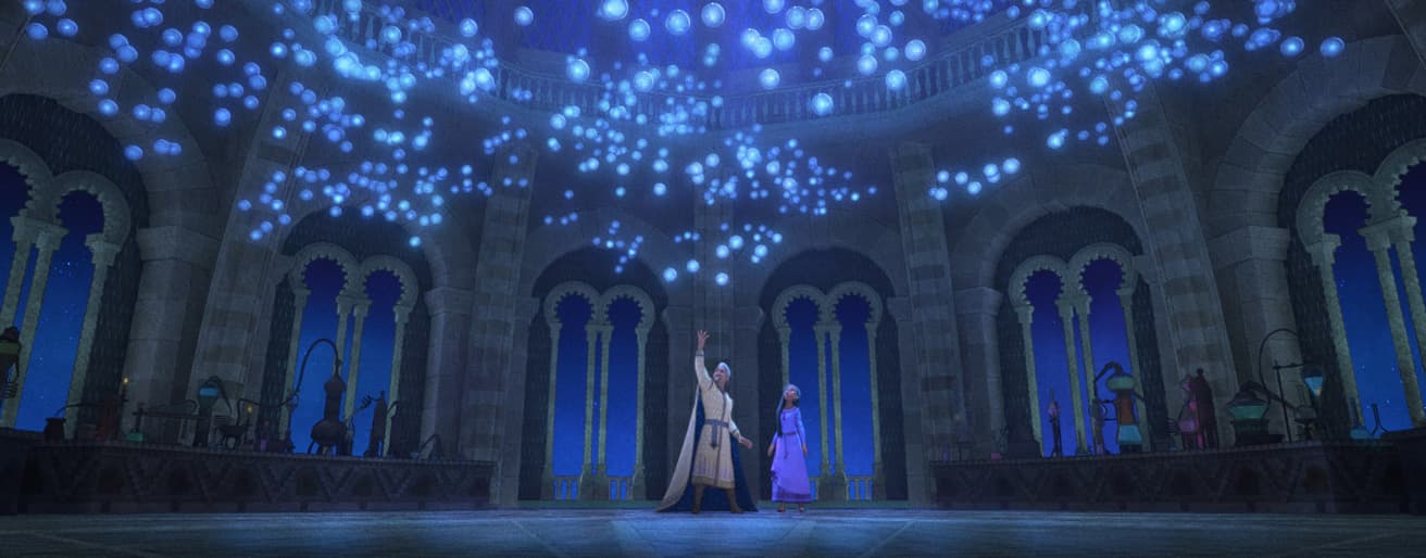 ロサス王国の国王・マグニフィコ王とアーシャ。『ウィッシュ』 © 2023 Disney. All Rights Reserved.