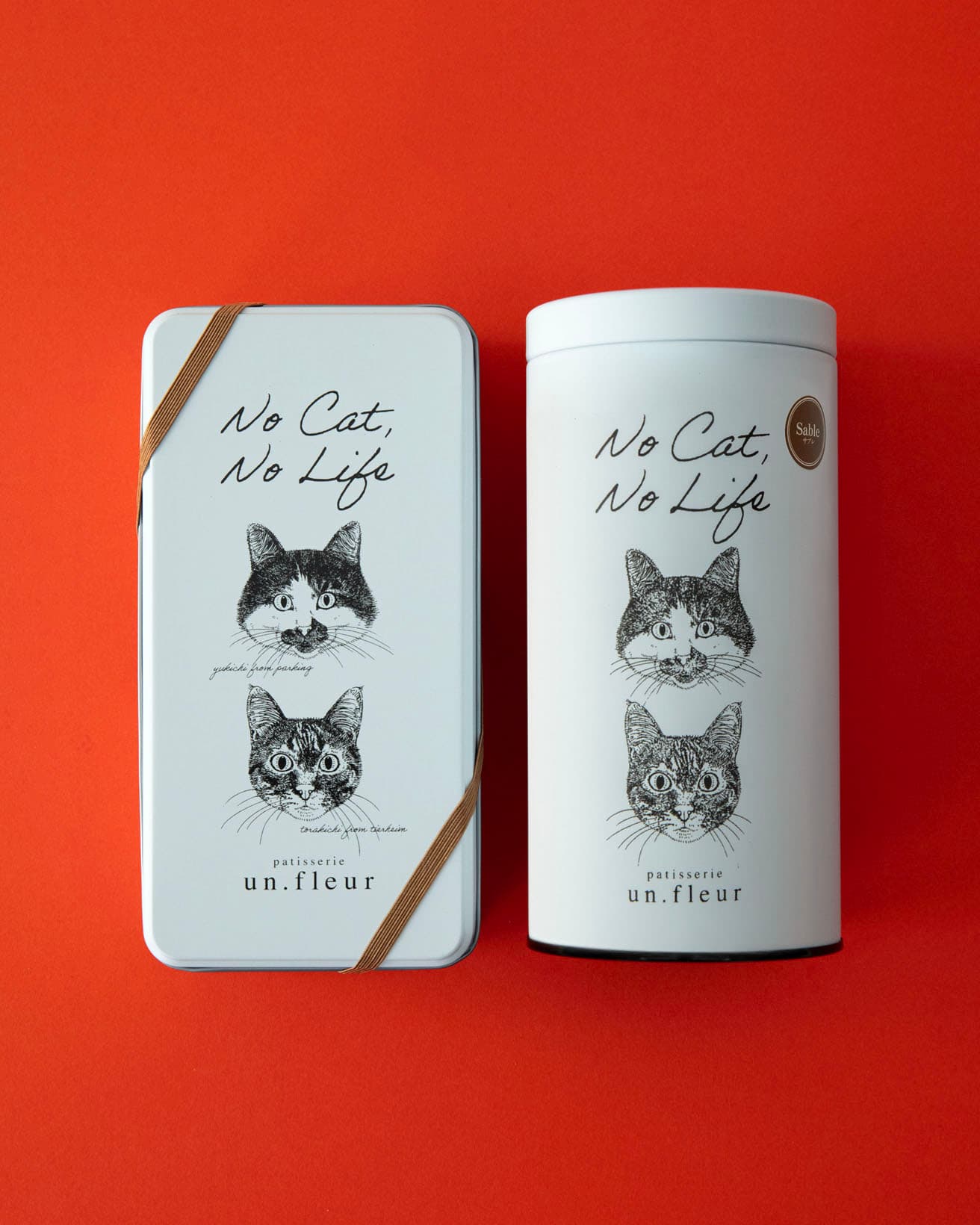 保護猫支援のお菓子シリーズ「No Cat No Life®︎」は、店主の愛猫をモデルにしたイラストが目印。