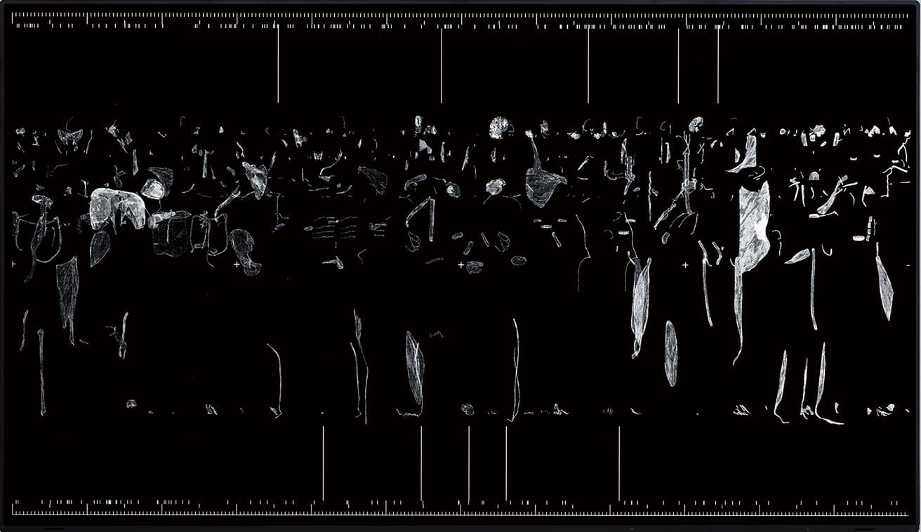 〈金沢21世紀美術館〉で池田亮司の新作展示が開催中。OCT 14 - NOV 12, 2022 TARO NASU, Tokyo, JP data.gram Photo by Keizo Kioku materials: LED display, computer dimensions: W71.7 × H41.6cm concept, composition: Ryoji Ikeda