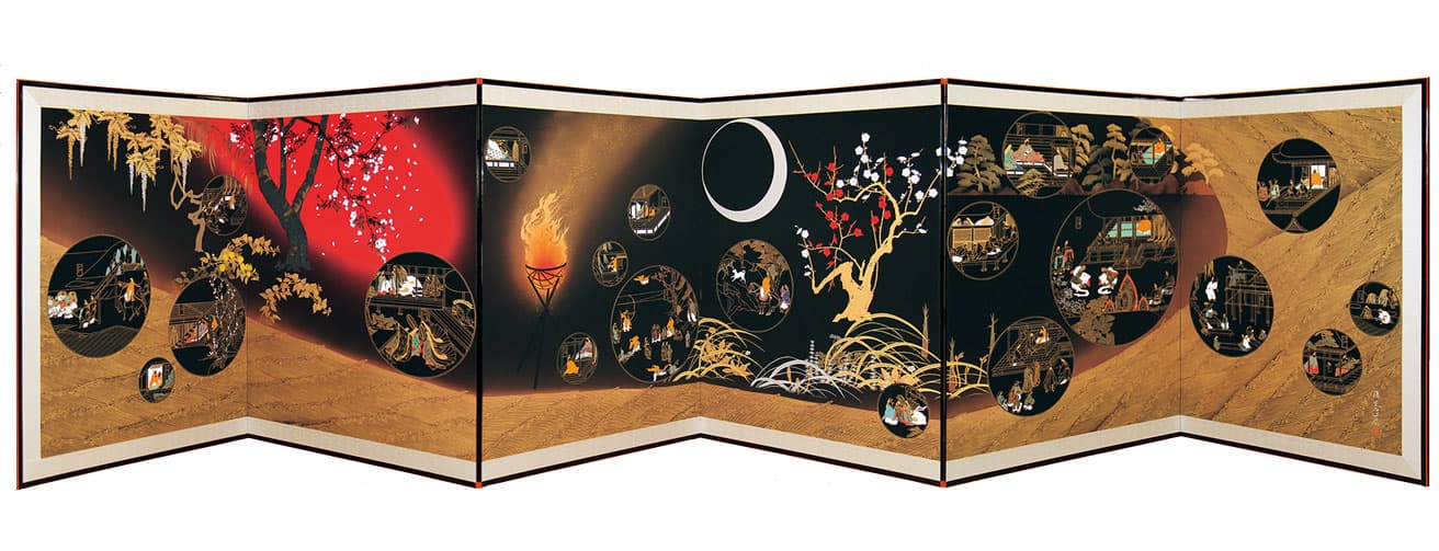 濱野年宏《聖徳太子絵伝四季図大屛風「春の部」》2005年。中宮寺蔵。
