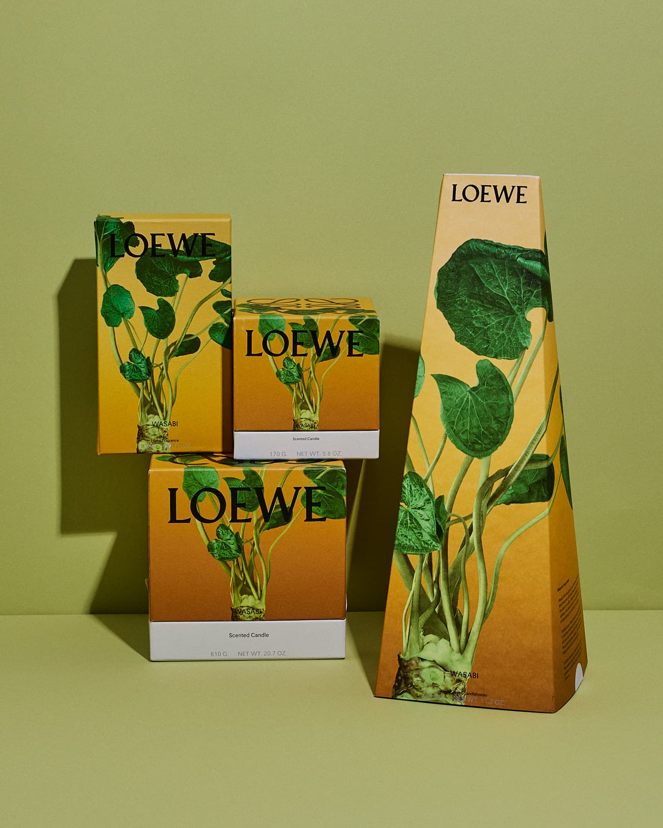 LOEWEのわさびホームフレグランスシリーズのボックスデザイン