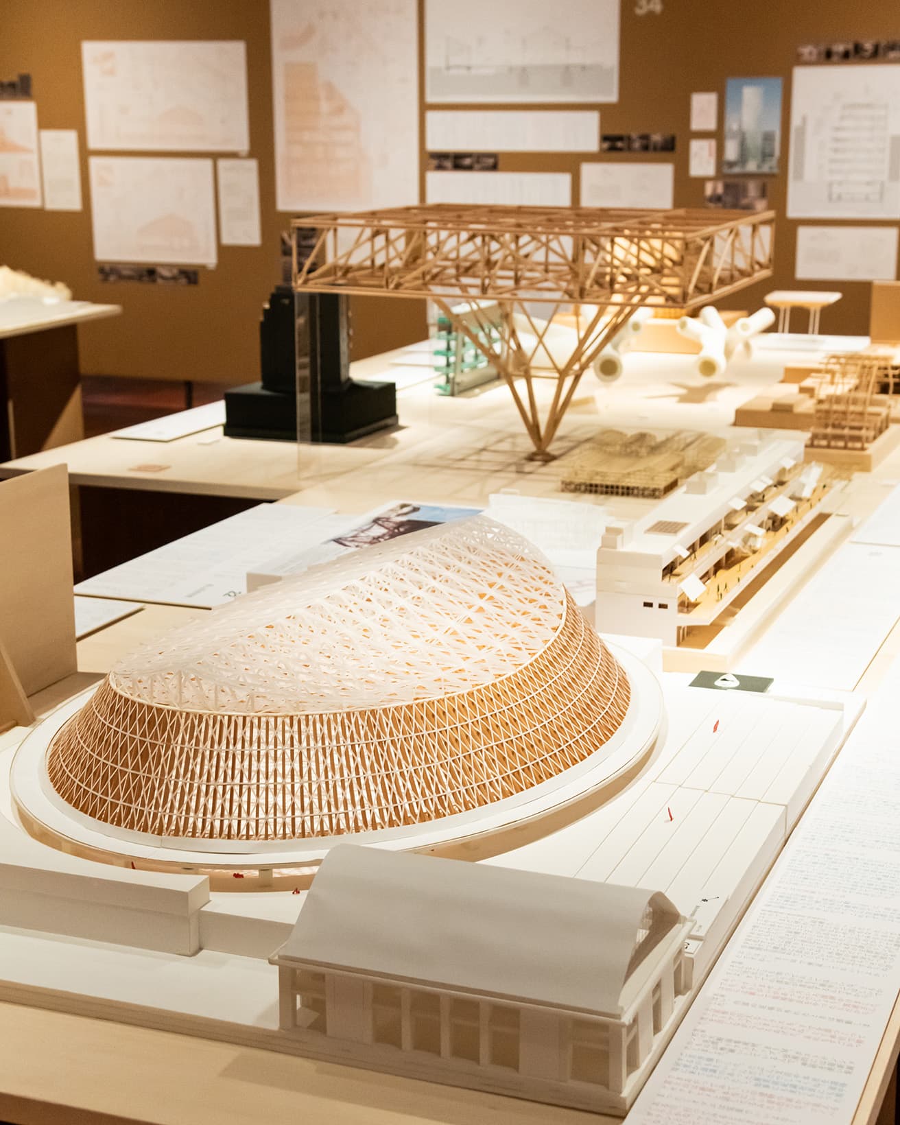 手前の模型は〈静岡県草薙総合運動場体育館〉。