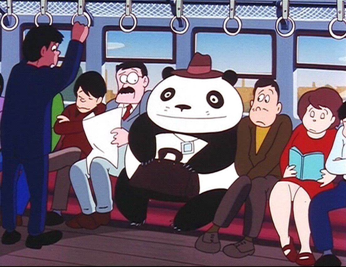 電車に乗るパパンダ。(C)TMS