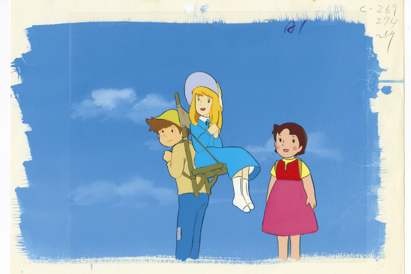 『アルプスの少女ハイジ』のセル画＋背景画。年間50本のアニメーションを制作するため、決まった背景のレイヤーを活用したという。(c) ZUIYO「アルプスの少女ハイジ」公式HP www.heidi.ne.jp