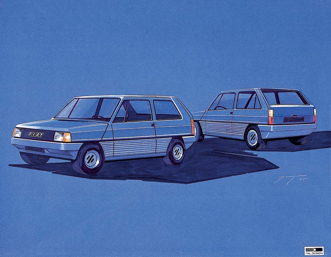 ジゥジァーロによる《パンダ》のデザインスケッチ。(C)Italdesign Giugiaro S.p.A.