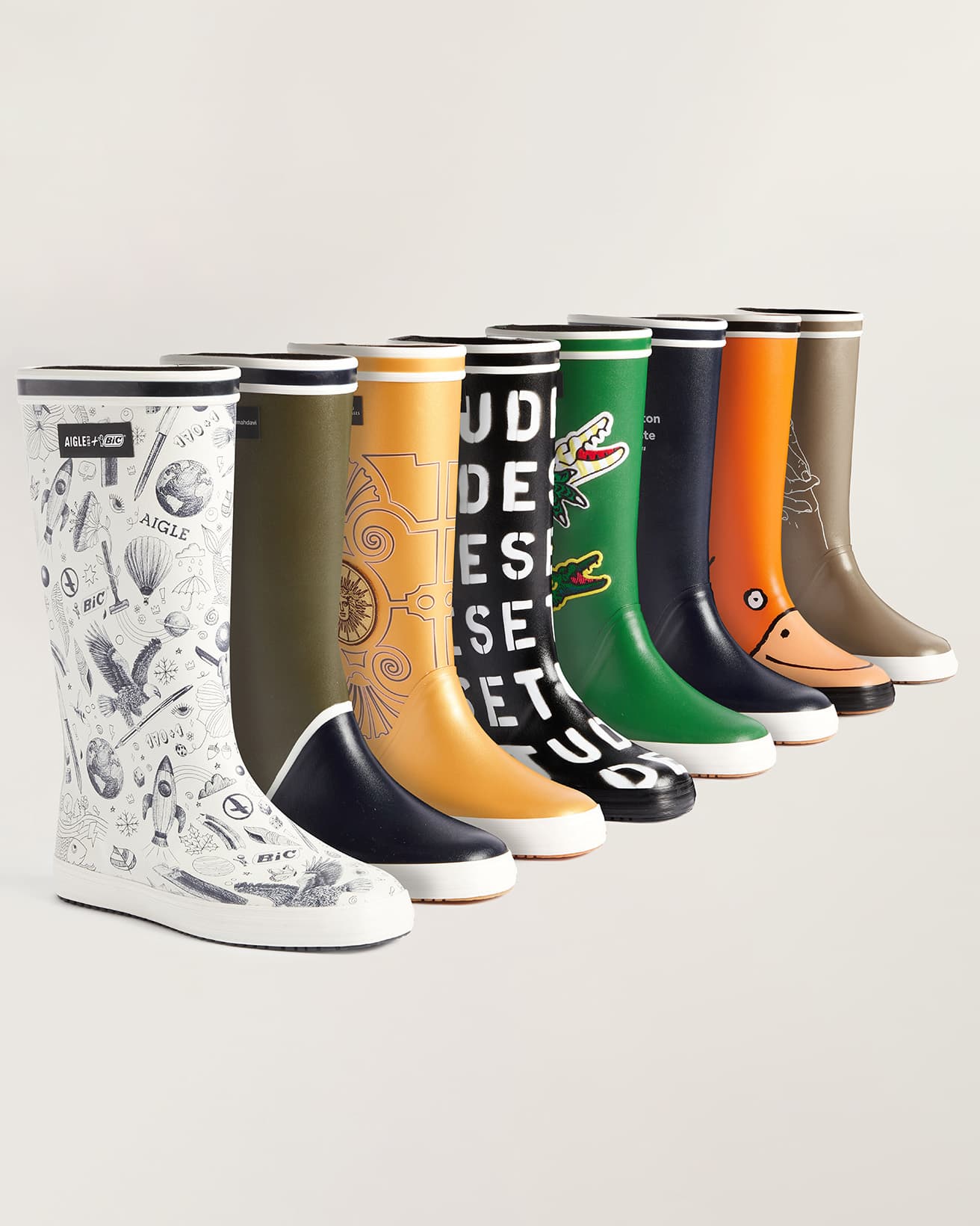 「AIGLE 170『+1』Rubber Boots Collection」各39,600円。取り扱いサイズはユニセックスでEUR35〜。