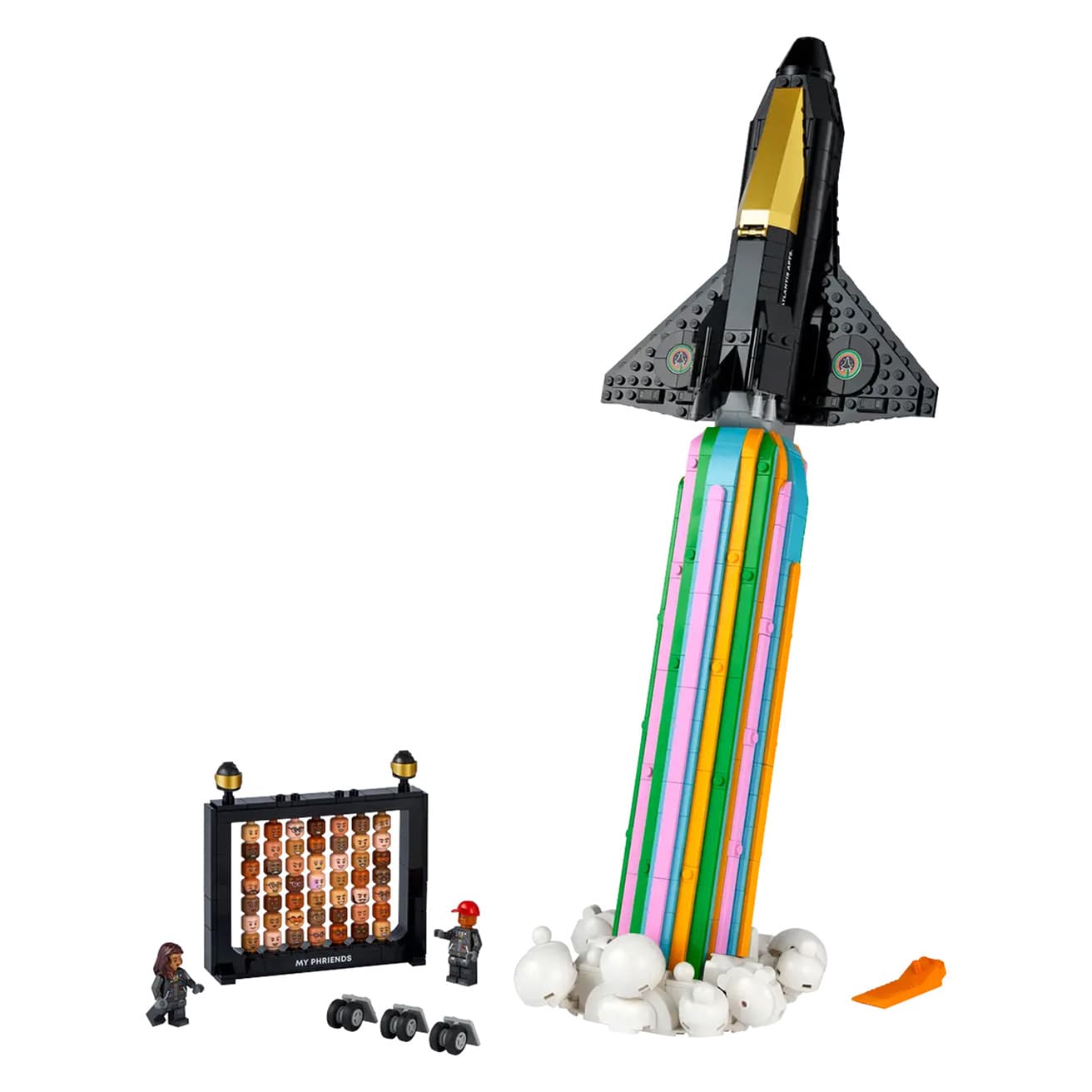キットには宇宙船、ジェットストリーム型スタンド、ファレル&amp;ヘレンのミニフィギュア、交換用の頭部49個が付属。