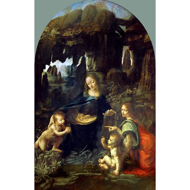 〈ルーブル美術館〉所蔵のレオナルド・ダ・ヴィンチ《岩窟の聖母子》。