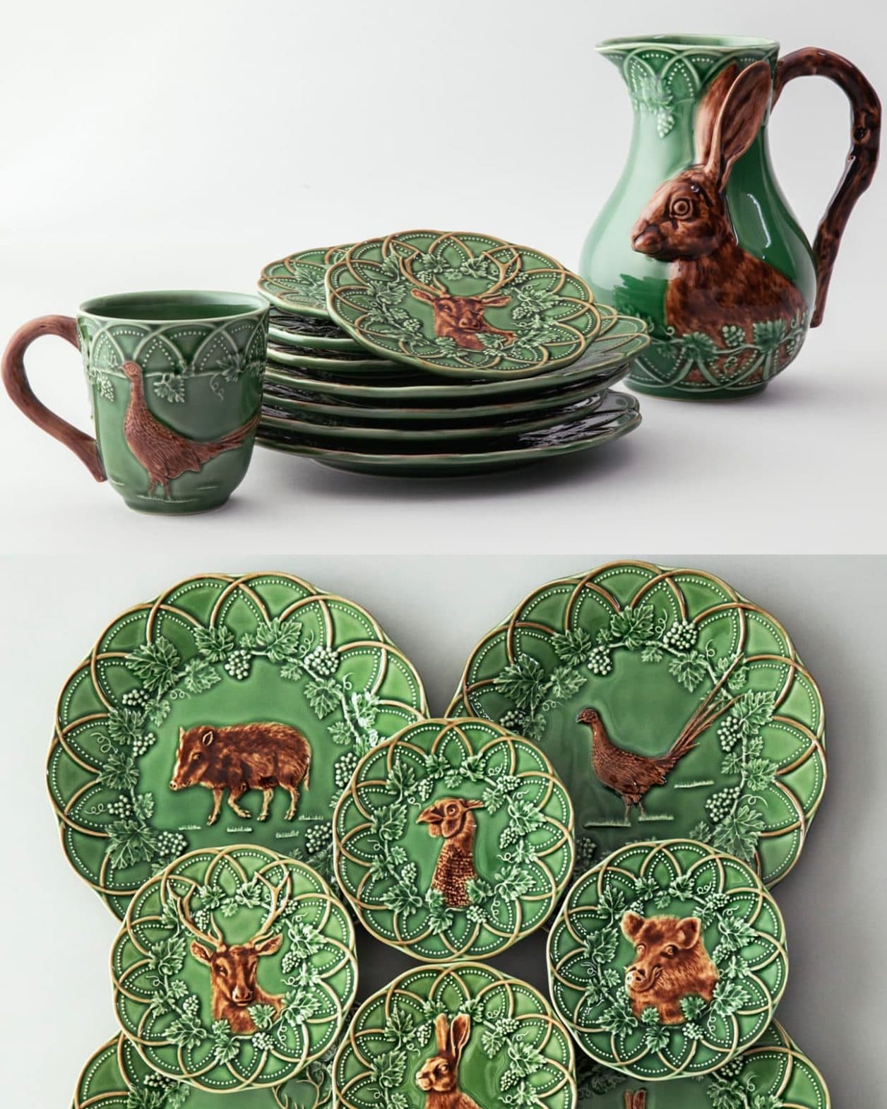 森の動物たちが生き生きと表現された、熟練職人がつくるテーブルウェア。