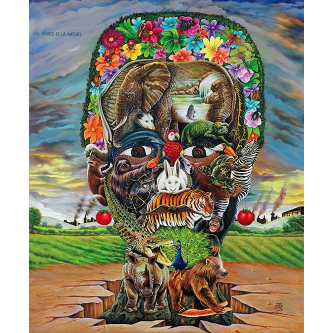 コンゴ人アーティスト、JPミカの色鮮やかな自然界の事物によるだまし絵《Les Bruits de la Nature》（2012）。