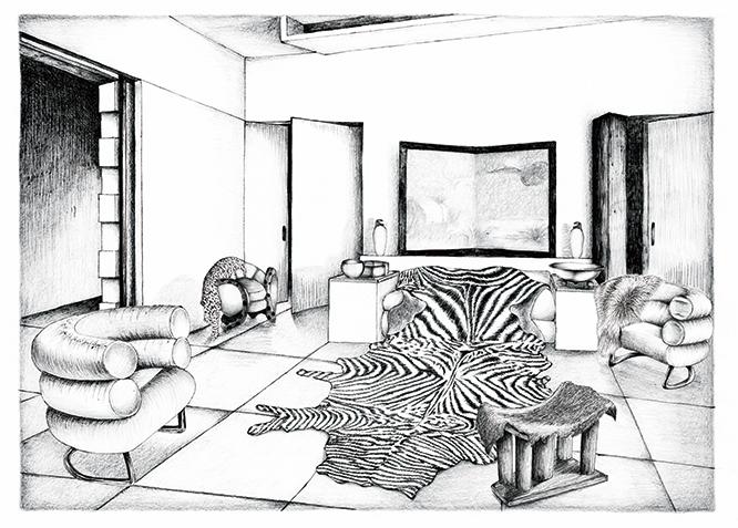 《アイリーン・グレイの装飾によるジュリエット・レビー邸のサロン》illustration_Aiko Fukuda