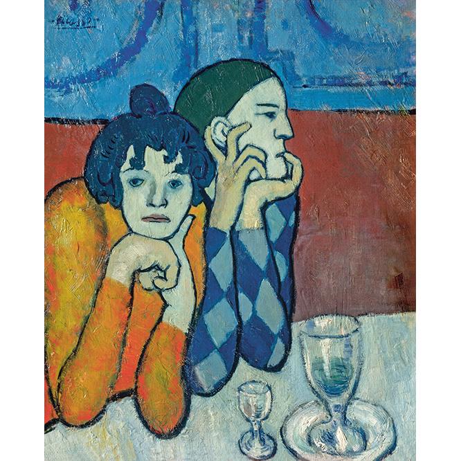 パリで出会ったマティスの影響が色濃い作品。
Pablo Picasso, Arlequin et sa compagne, 1901

Öl auf Leinwand, 73 x 60 cm
Moskau, Staatliches Museum für Bildende Künste A. S. Puschkin
© Succession Picasso / 2018, ProLitteris, Zürich 