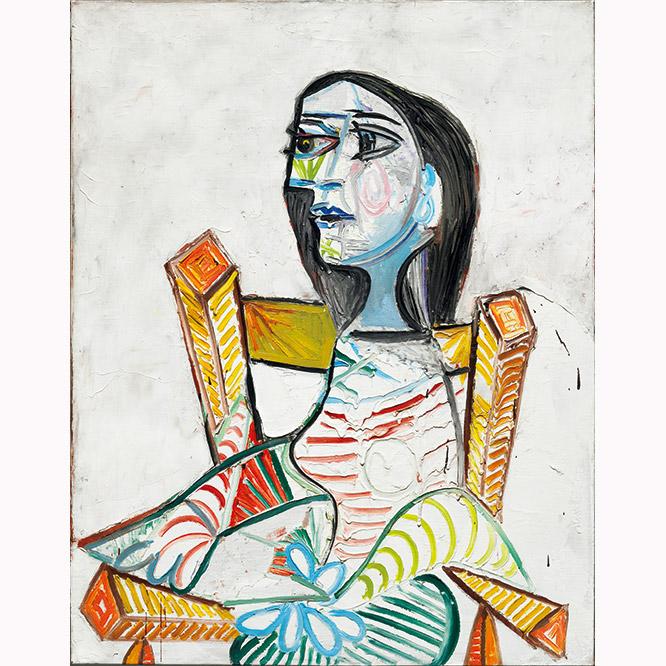 ドラ・マール × ピカソ　知性と激情から生まれたアート。ドラ・マールの姿から有名な《泣く女》などの絵が描かれる。彼女は《ゲルニカ》の制作過程の写真でも知られる。ピカソ《女の顔》1938年　Paris, Centre Pompidou, Musée national d’art moderne　© Centre Pompidou, MNAM-CCI/Georges Meguerditchian/Dist. RMN-GP　© Succession Picasso 2017　