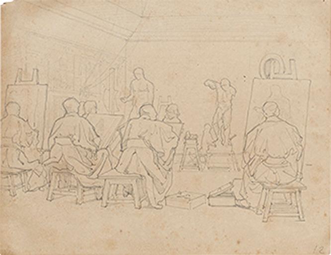 松岡壽《工部美術学校画学教場》1877‒78年頃、個人蔵。
